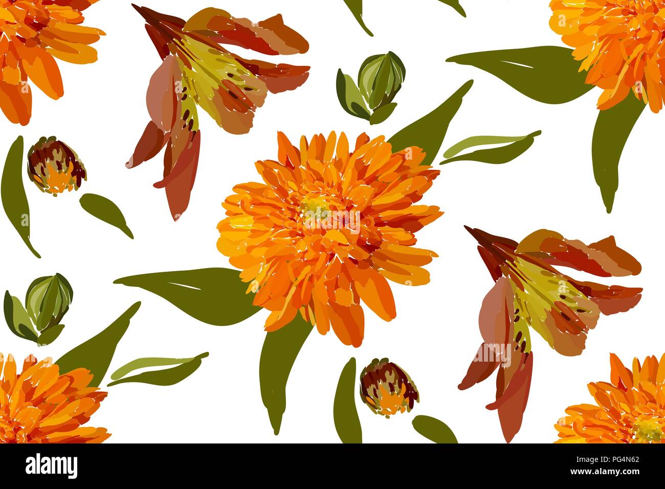 Floral seamless pattern with different flowers and leaves. Botanical  illustration hand painted. Textile print, fabric swatch, wrapping paper  Stock Photo - Alamy