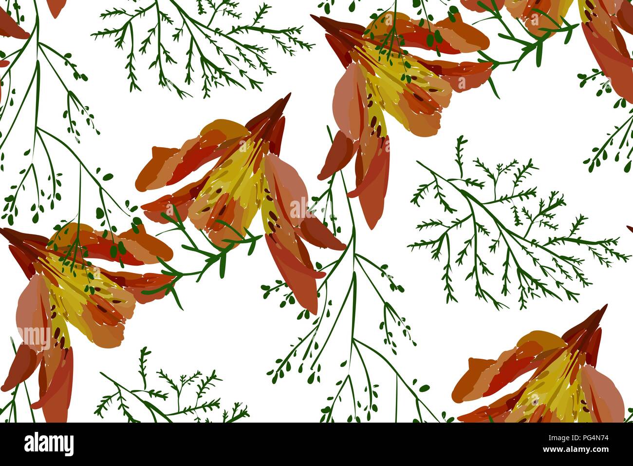 Floral seamless pattern with lily flowers and leaves. Botanical illustration  hand painted. Textile print, fabric swatch, wrapping paper. Stock Vector