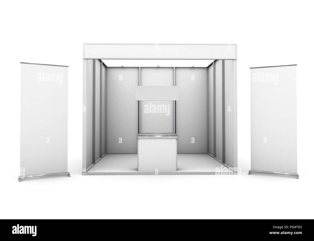 exhibition stand 3d rendering with two roll up Stock Photo