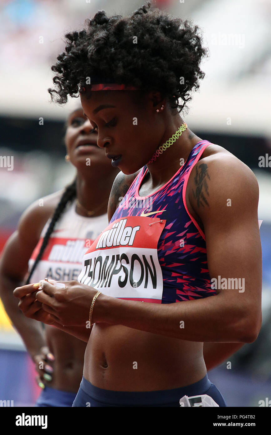 Elaine THOMPSON of Jamaica in the womens 100 metres at the 2017 Muller