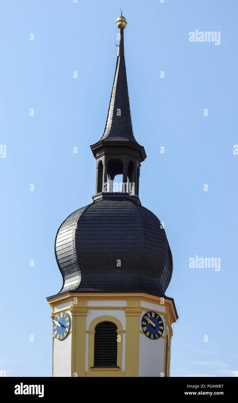 Exterior view to the lutheran St. Bartholomaeus church in Roedelsee Bavaria Stock Photo