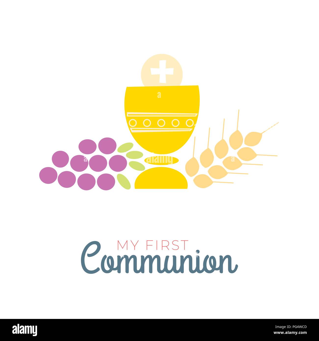 First communion symbols for a nice invitation design. Church and Christian Community Flat Outline Icons. Stock Vector