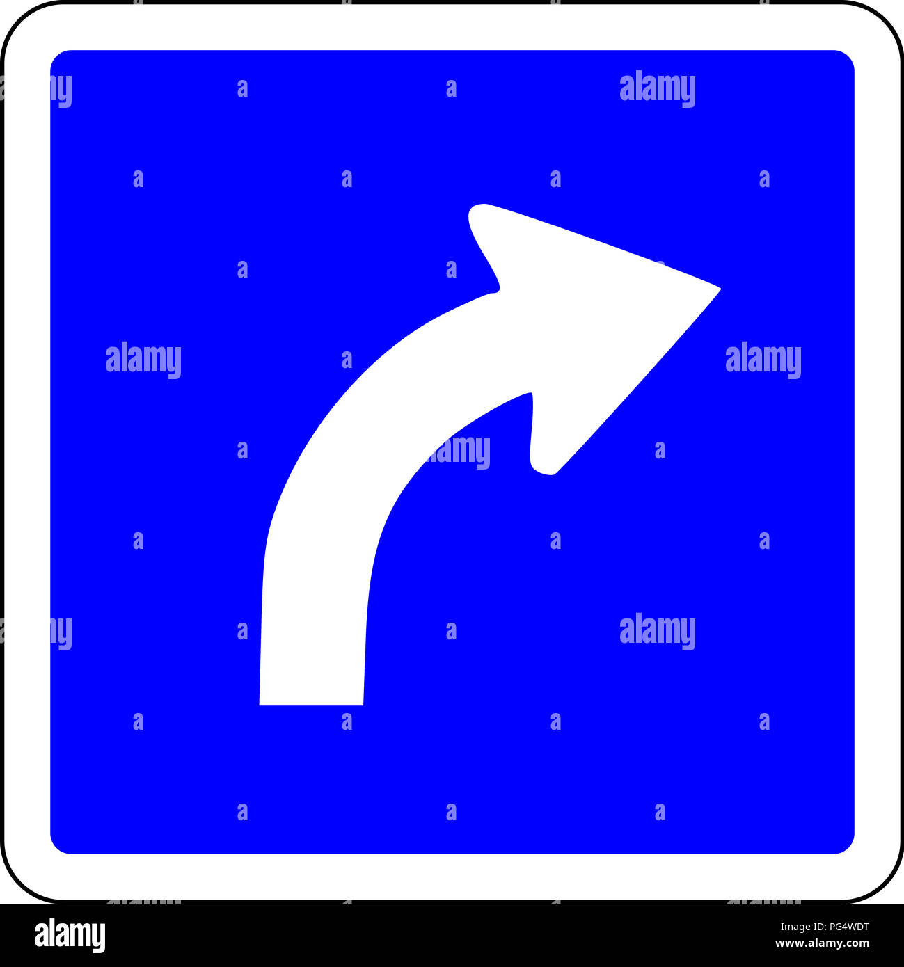 Turn Right ahead blue road sign Stock Photo - Alamy