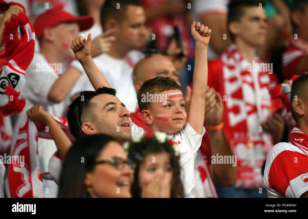POZNAN, POLAND - MAY 08, 2018: International friendly game between Poland and Chile o/p: Polish fans Stock Photo