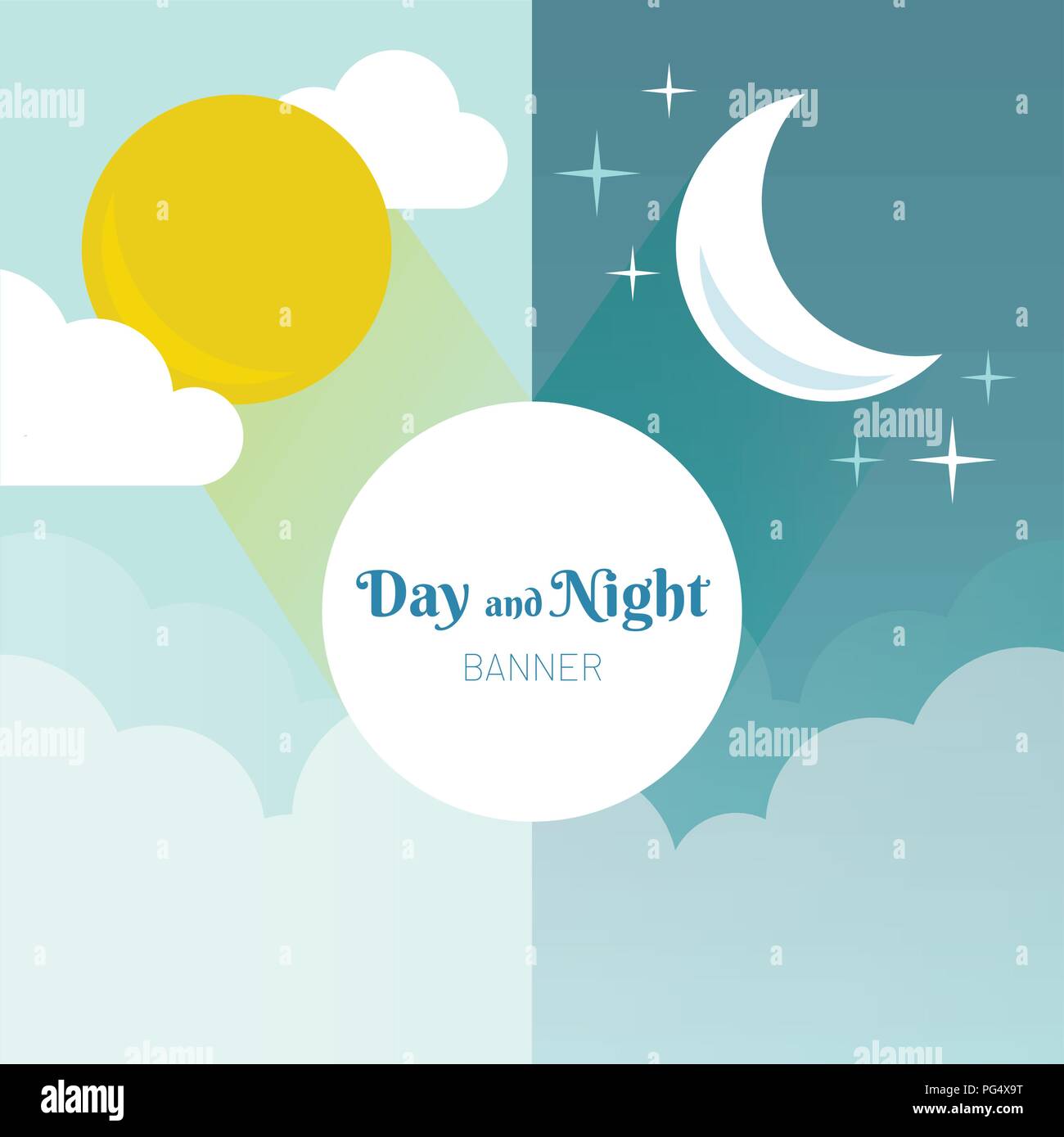 Day and Night layout. Sun, moon, stars and clouds banner. Weather