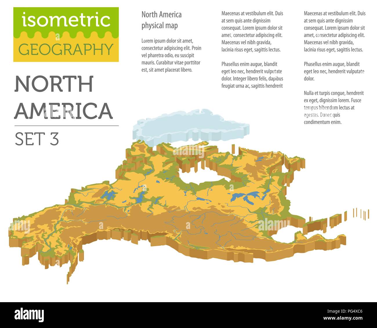 Isometric 3d North America physical map elements. Build your own