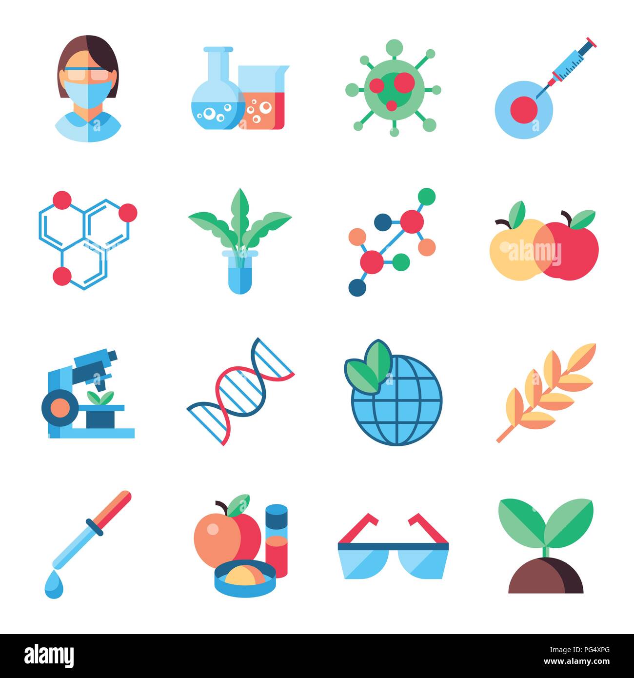 Digital vector biotechnology icons set with drawn simple line art info