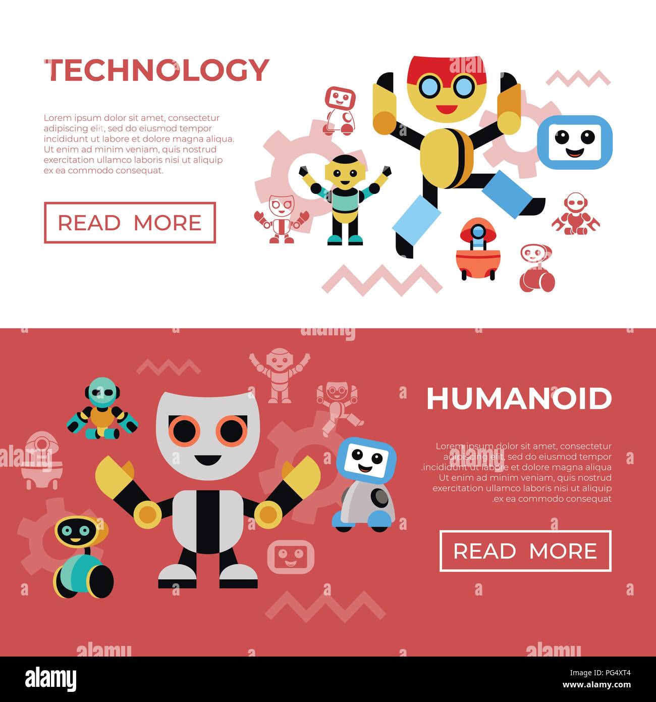 Digital vector companion robots icons set with drawn simple line art ...