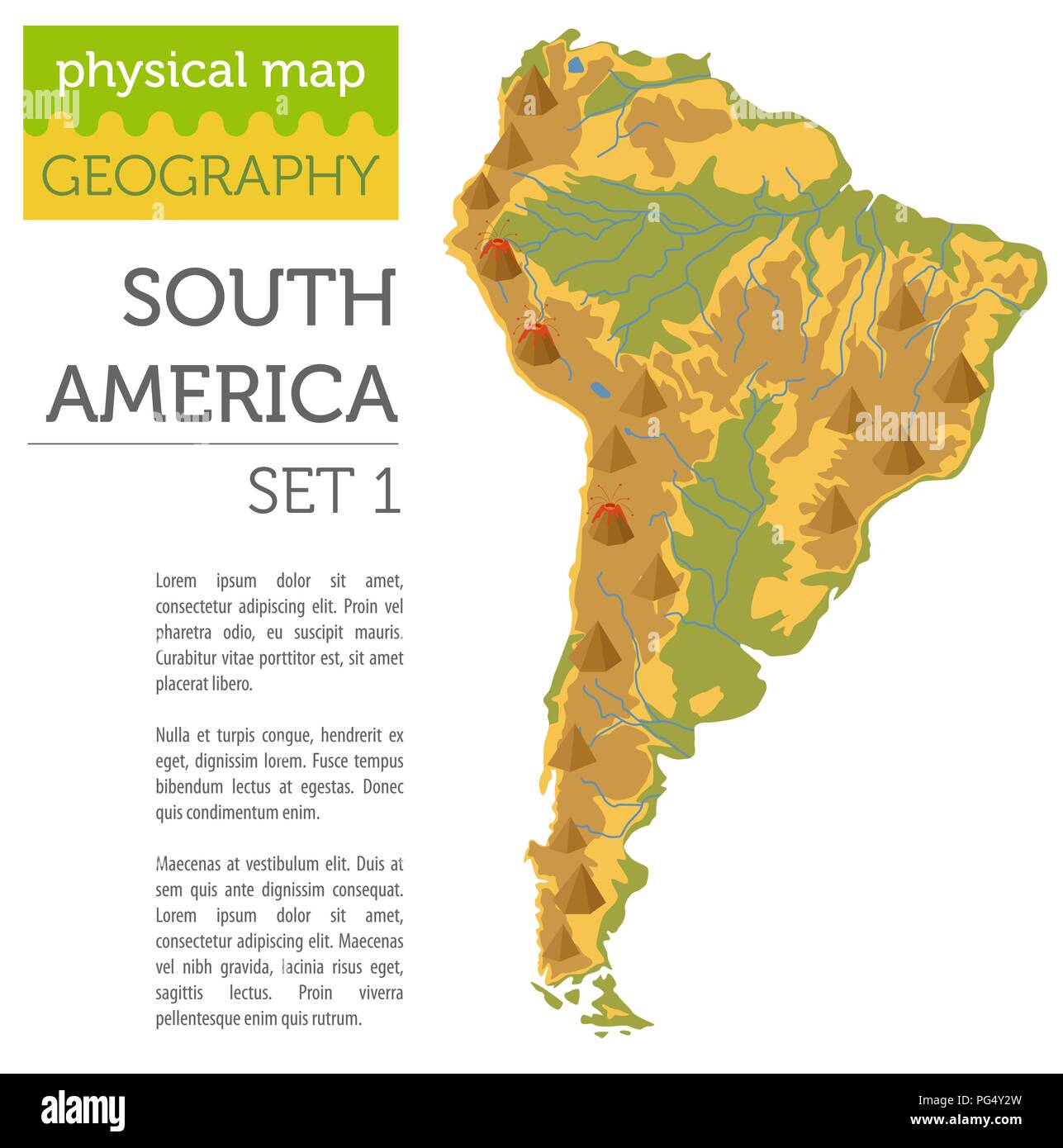 Physical Map Of Latin America - South America Physical Map Elements Build Your Own Geography Info Graphic Collection Vector Illustration PG4Y2W