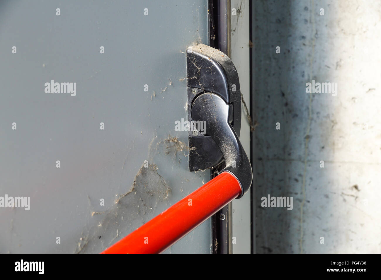 Closed Up Latch And Door Handle Of Emergency Exit Push Bar