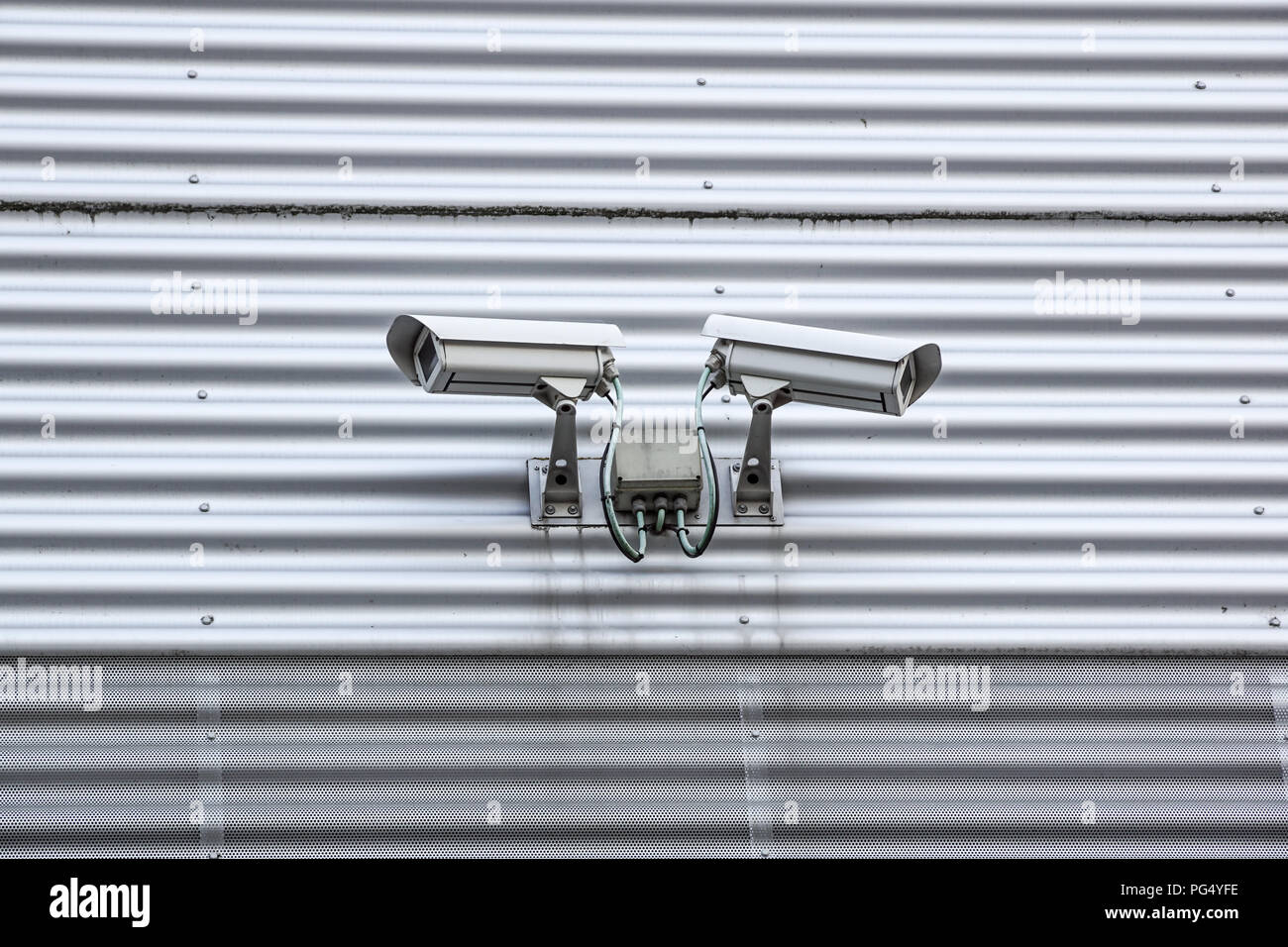 Security cctv cameras in metal wall. cctv system Stock Photo Alamy