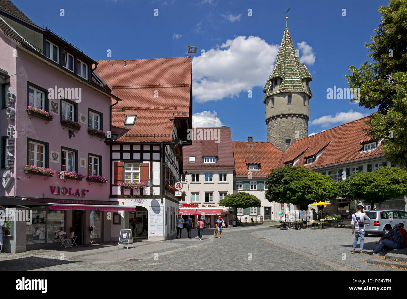 Gruener Turm (green tower), Ravensburg, Baden-Wuerttemberg, Germany Stock Photo