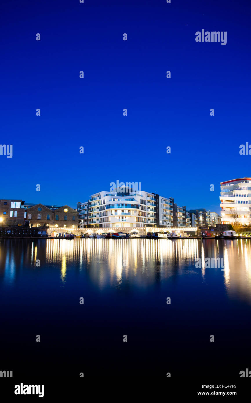 Homes and flats in the Bristol harbourside area in the late evening