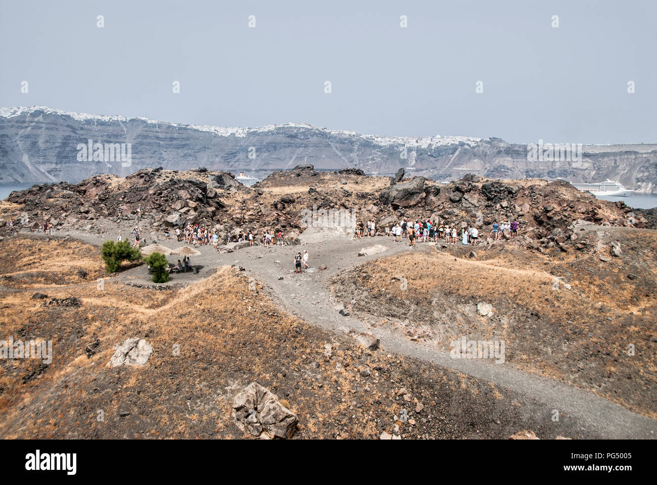 Santorini Nea Kameni volcano Stock Photo