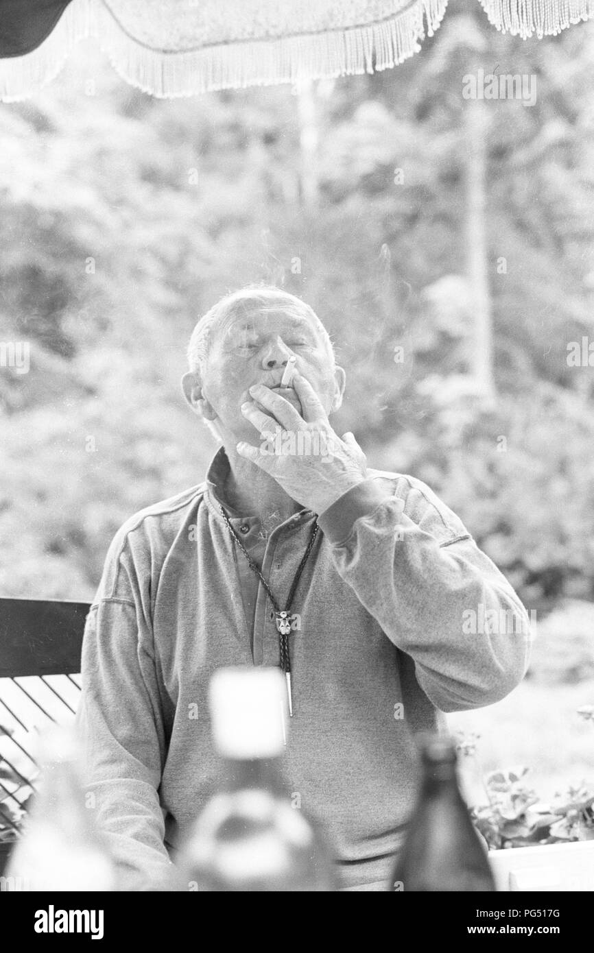 The Czech writer Bohumil Hrabal in his summer house in Kersko near Prague. Stock Photo