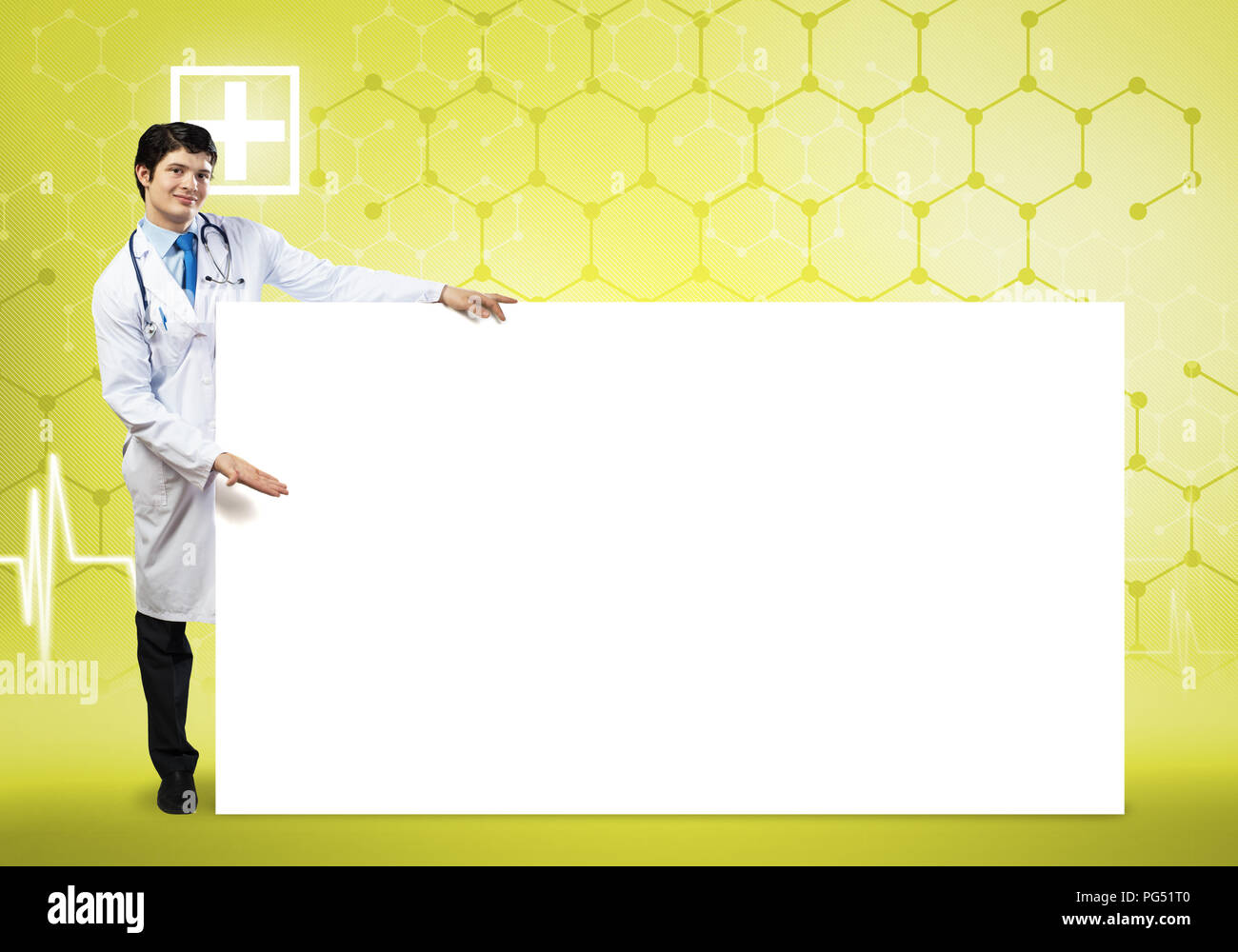 Doctor with banner Stock Photo - Alamy