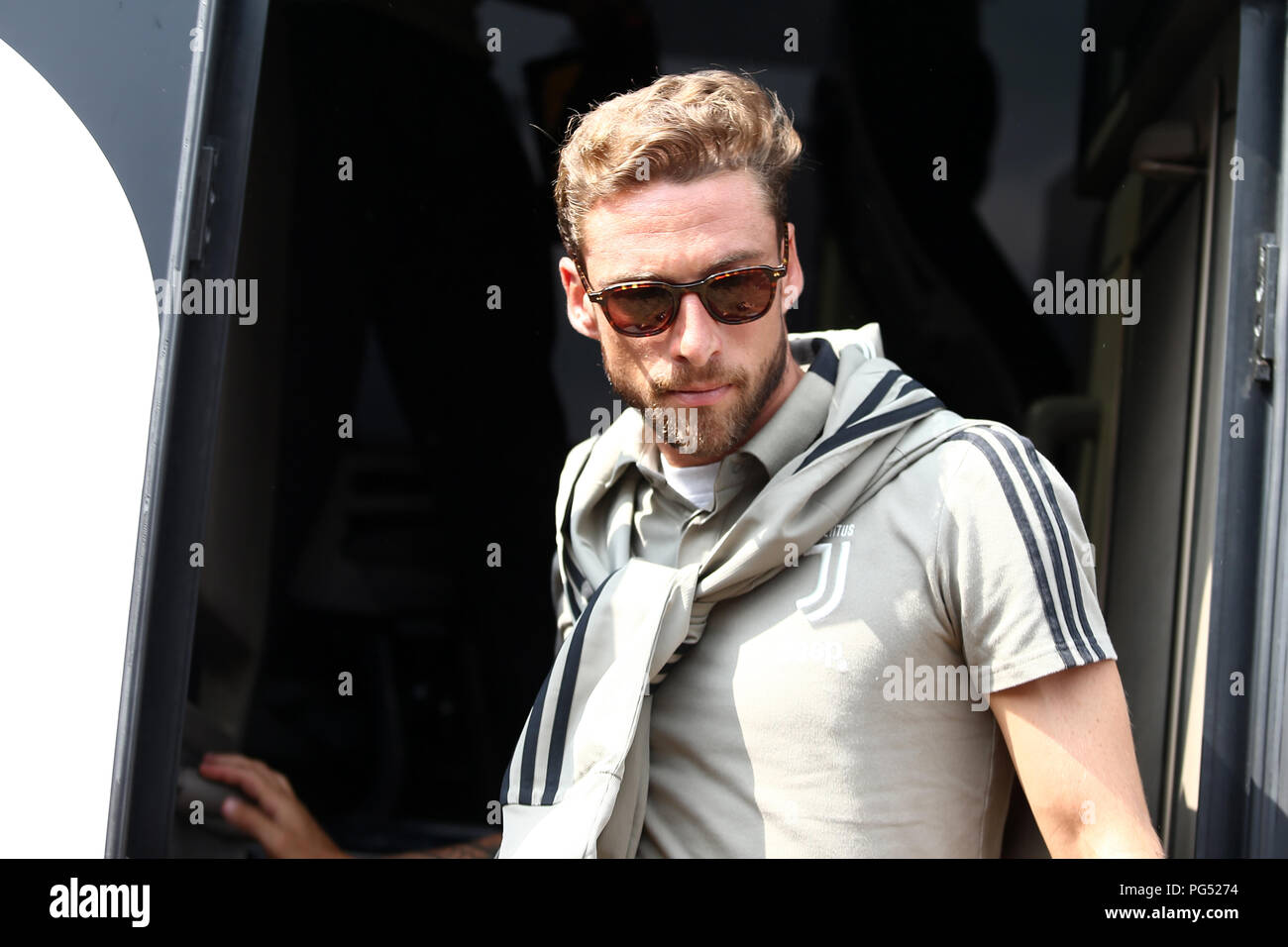 Claudio Marchisio of Juventus FC looks on before the pre-season friendly match between Juventus A and Juventus B. Stock Photo