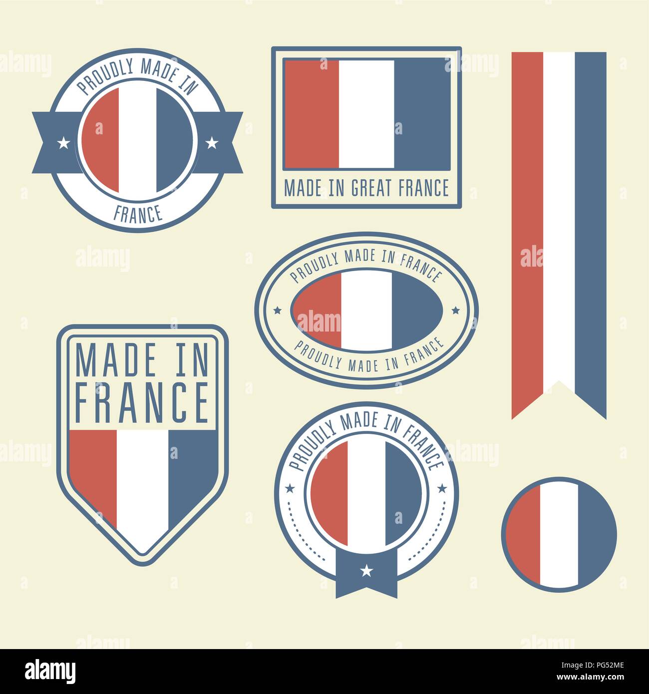 Stickers, tags and labels with France flag - badges Stock Vector