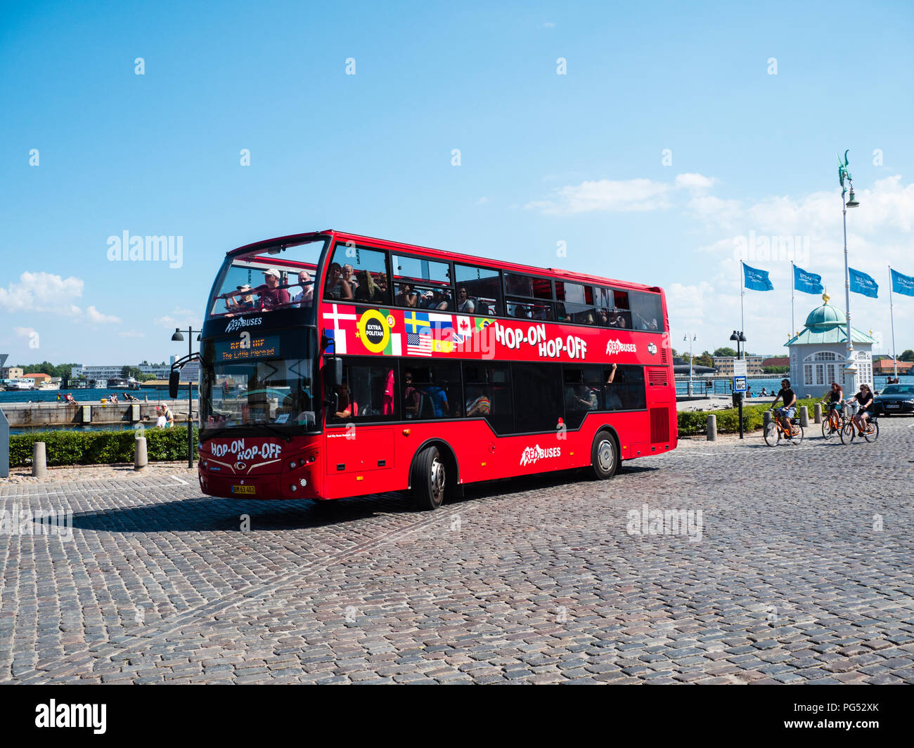Hop on Hop Off Tourist Bus, Copenhagen, Zealand, Denmark, Europe. Stock Photo