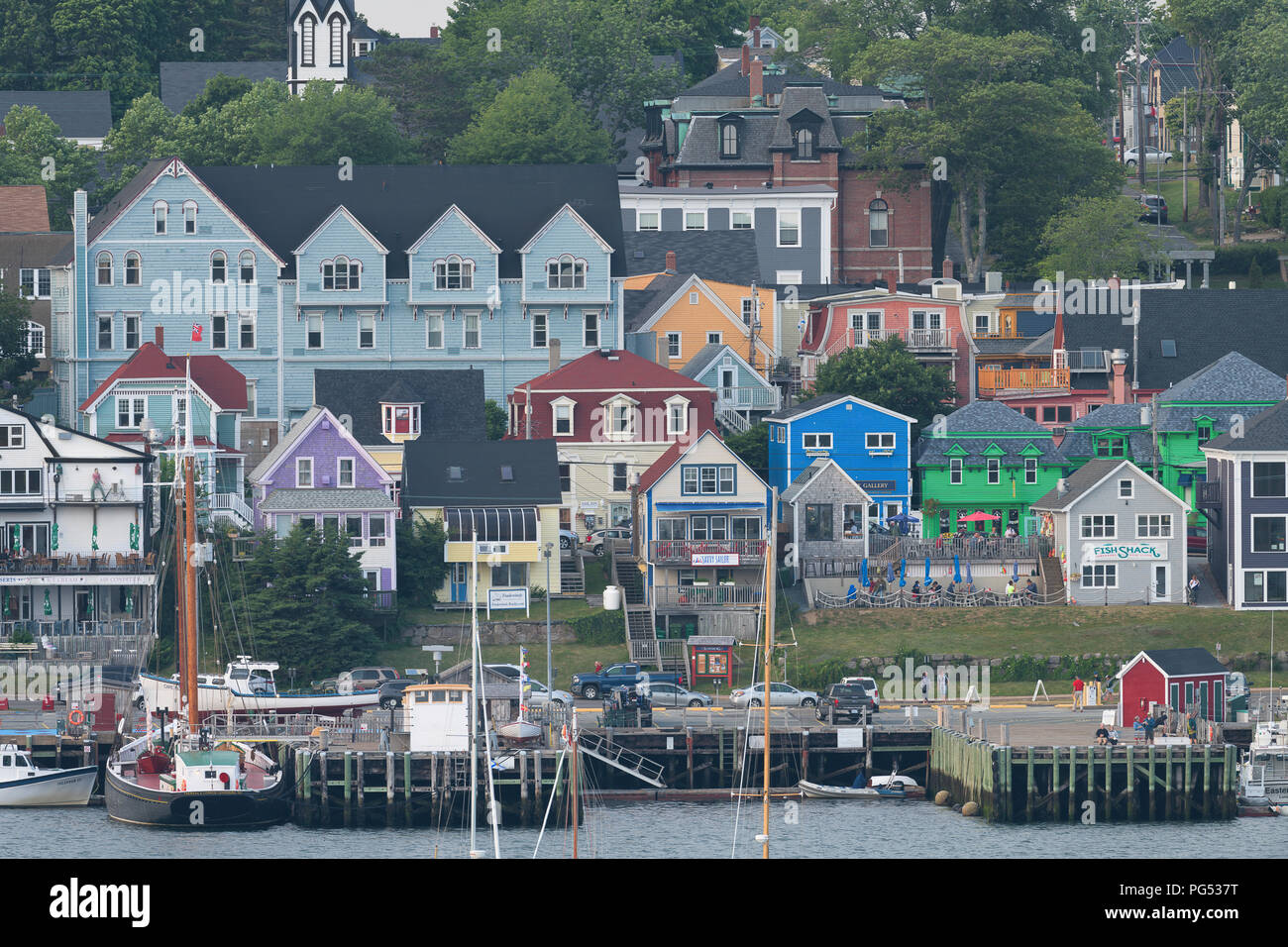 Waterfront cityscape of Lunenburg from across Lunenburg Harbour in Lunenburg, Nova Scotia Stock Photo