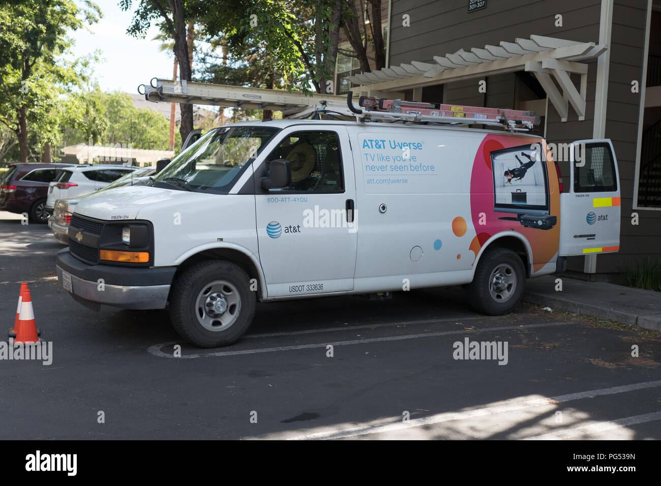 Cable installation truck parked in a suburban parking lot in Dublin,  California for the Uverse service from ATandT, May 7, 2018 Stock Photo -  Alamy