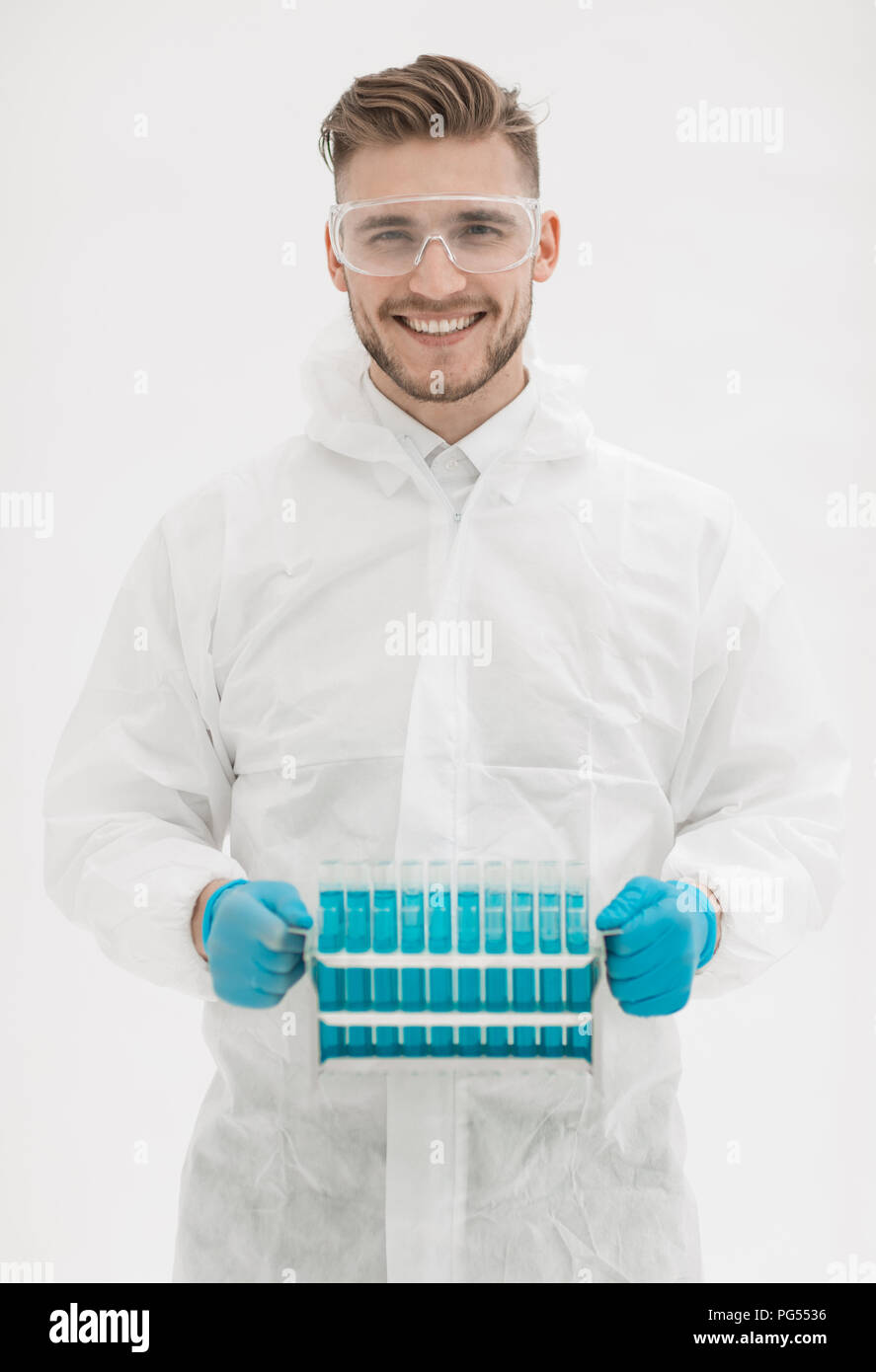 scientist biologist holding container with tubes Stock Photo Alamy