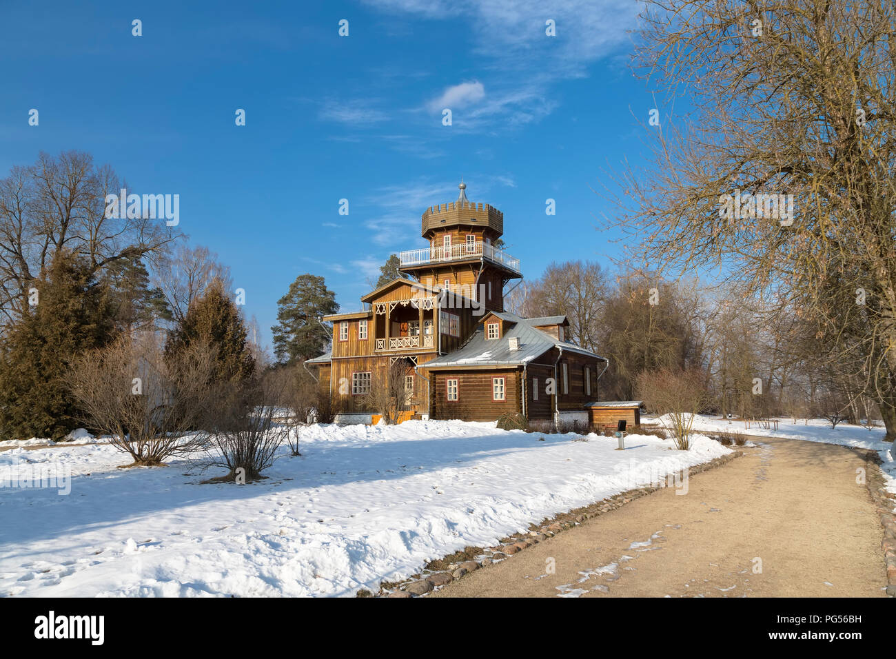 ZDRAVNEVO, BELARUS - FEBRUAR 21, 2016: Manor of the great Russian painter Ilya Repin near Vitebsk Stock Photo