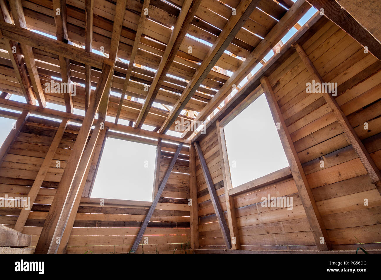 New Wooden House Under Construction Close Up Of Walls And