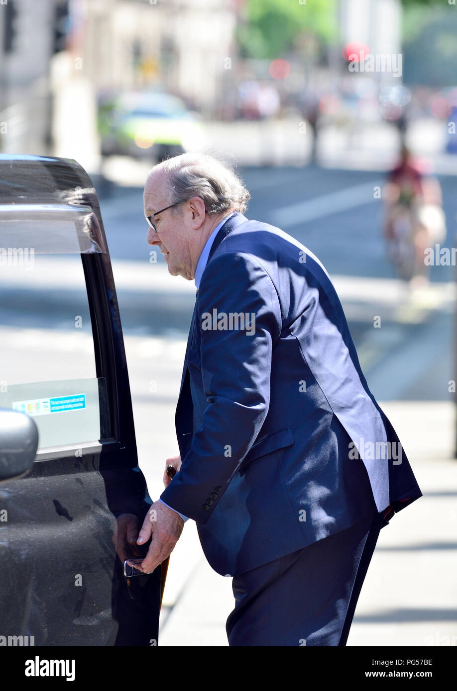 Michael Ancram (Michael Andrew Foster Jude Kerr, 13th Marquess of Lothian) former MP getting into a taxi in Whitehall, 2018. Shadow Foreign Secretary  Stock Photo