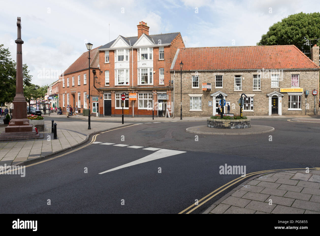 Shops and Post Office,Pal House, looking to King Street, left, from Market Place, Thetford