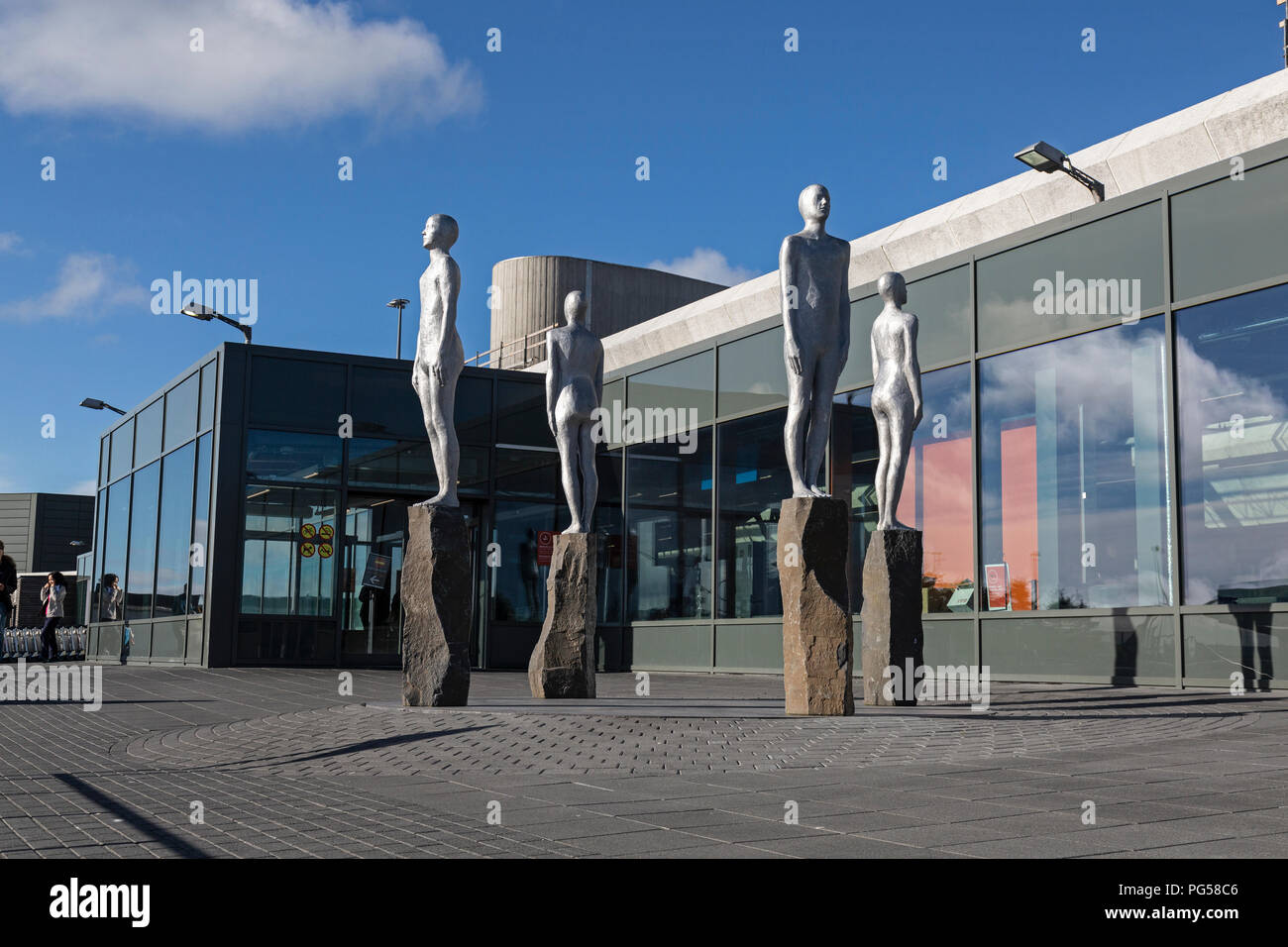 Keflavik International Airport near Reykjavik in Iceland. Sculpture called See Directions by artist Steinunn Thorarinsdottir. Stock Photo