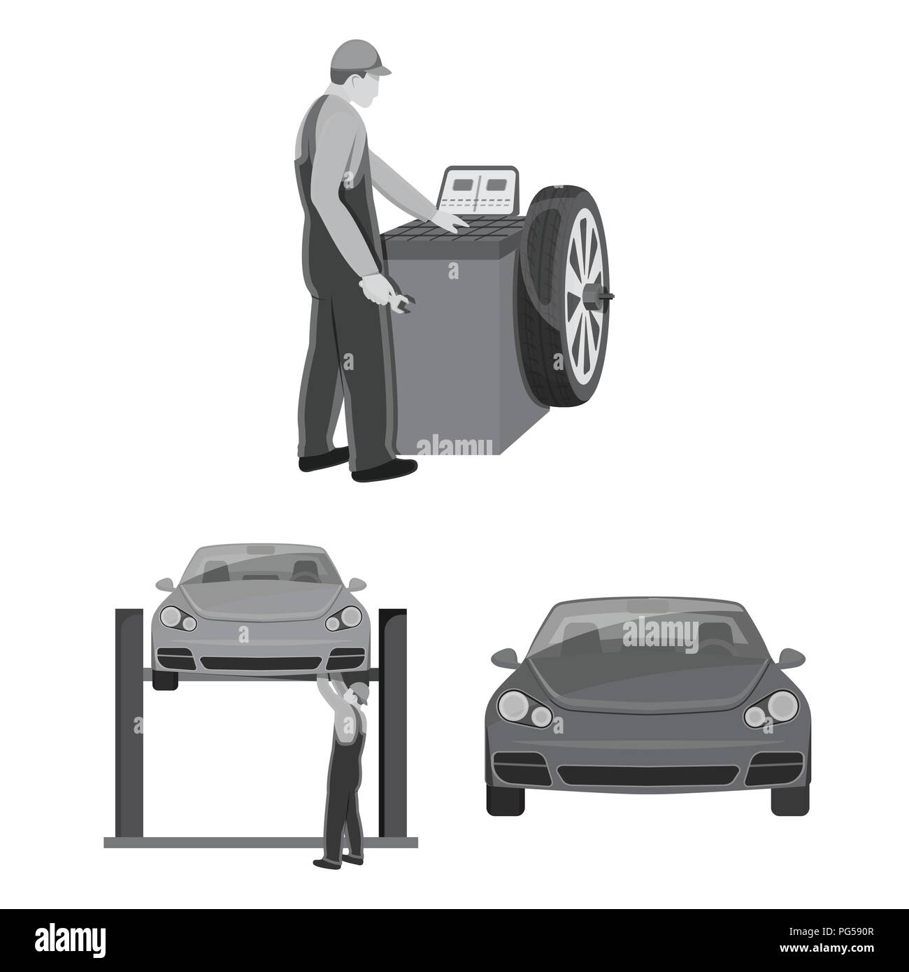 Car, lift, pump and other equipment monochrome icons in set collection ...