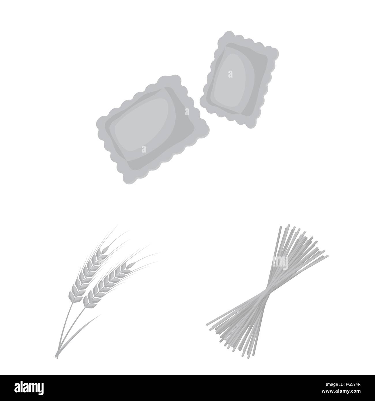Types of pasta monochrome icons in set collection for design. Figured ...