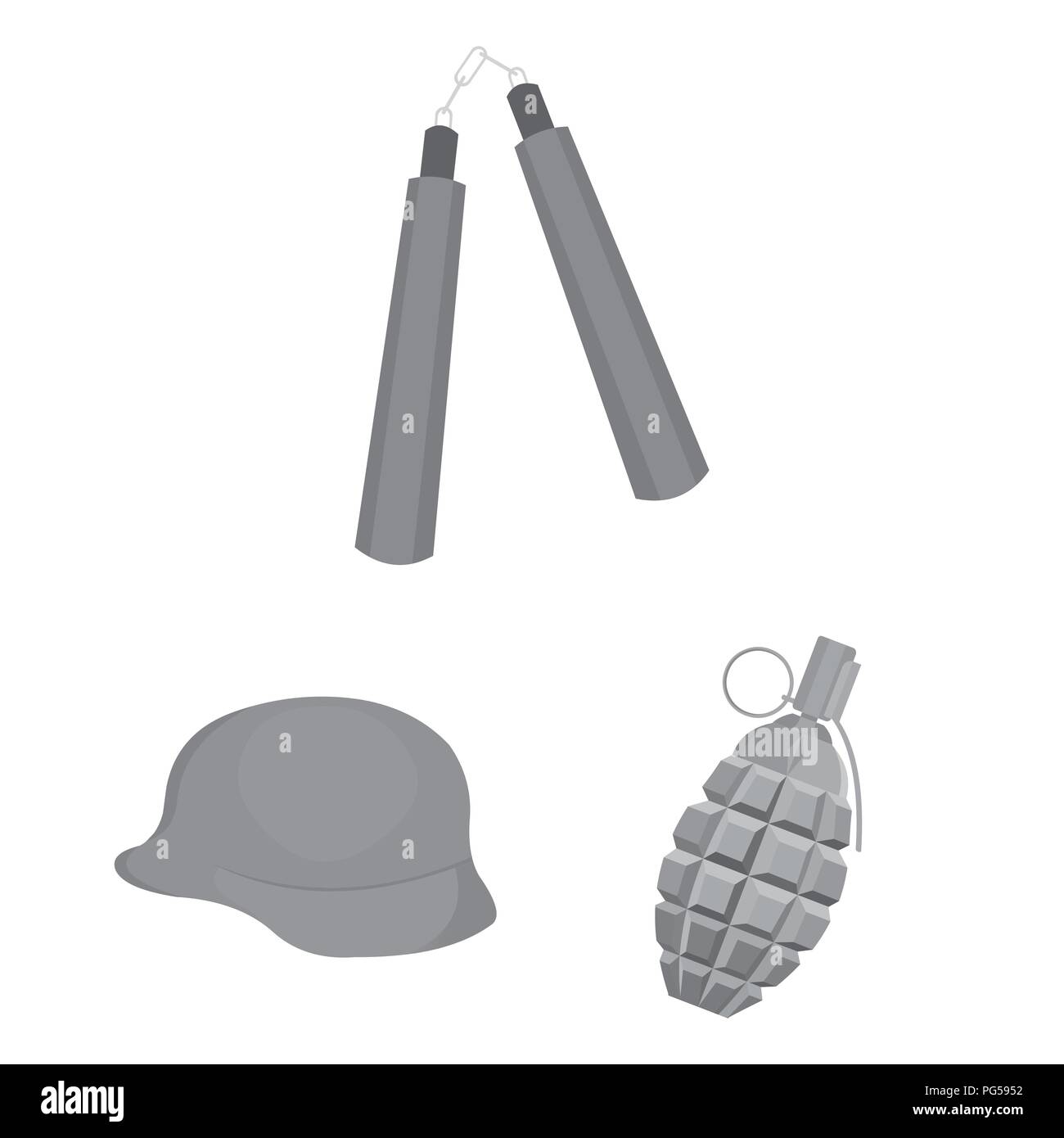 Types of weapons monochrome icons in set collection for design.Firearms and bladed weapons vector symbol stock  illustration. Stock Vector