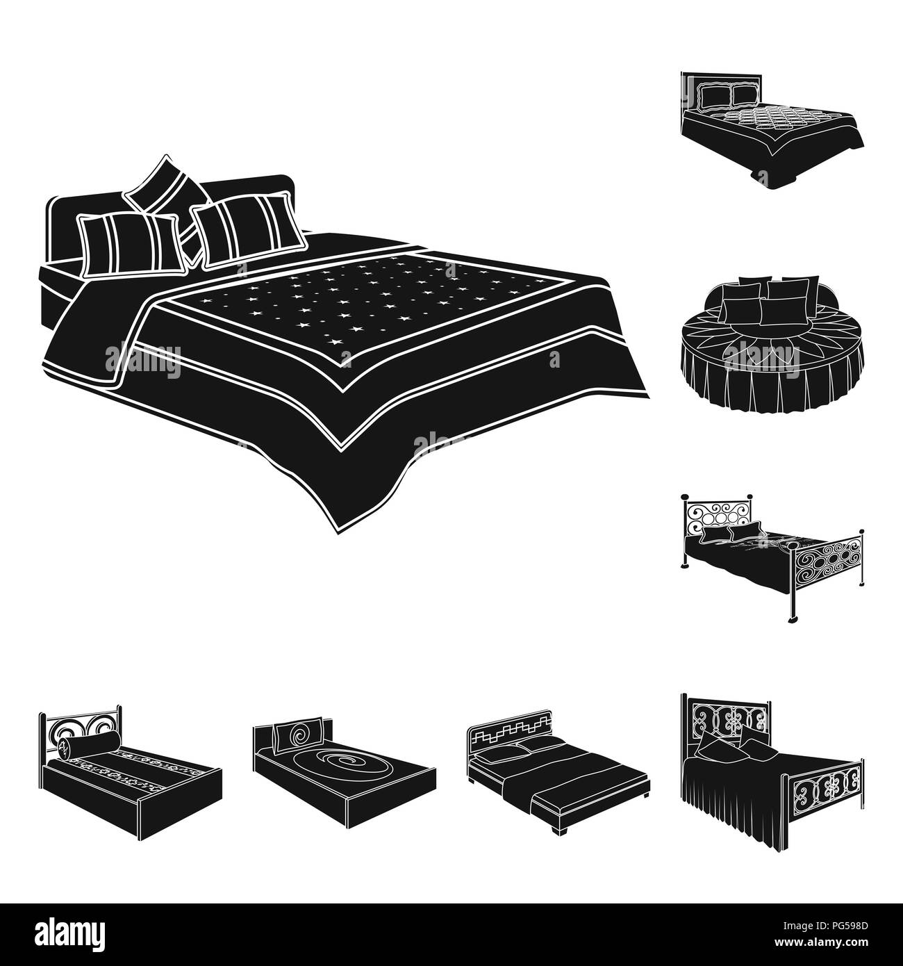 Different beds black icons in set collection for design. Furniture for