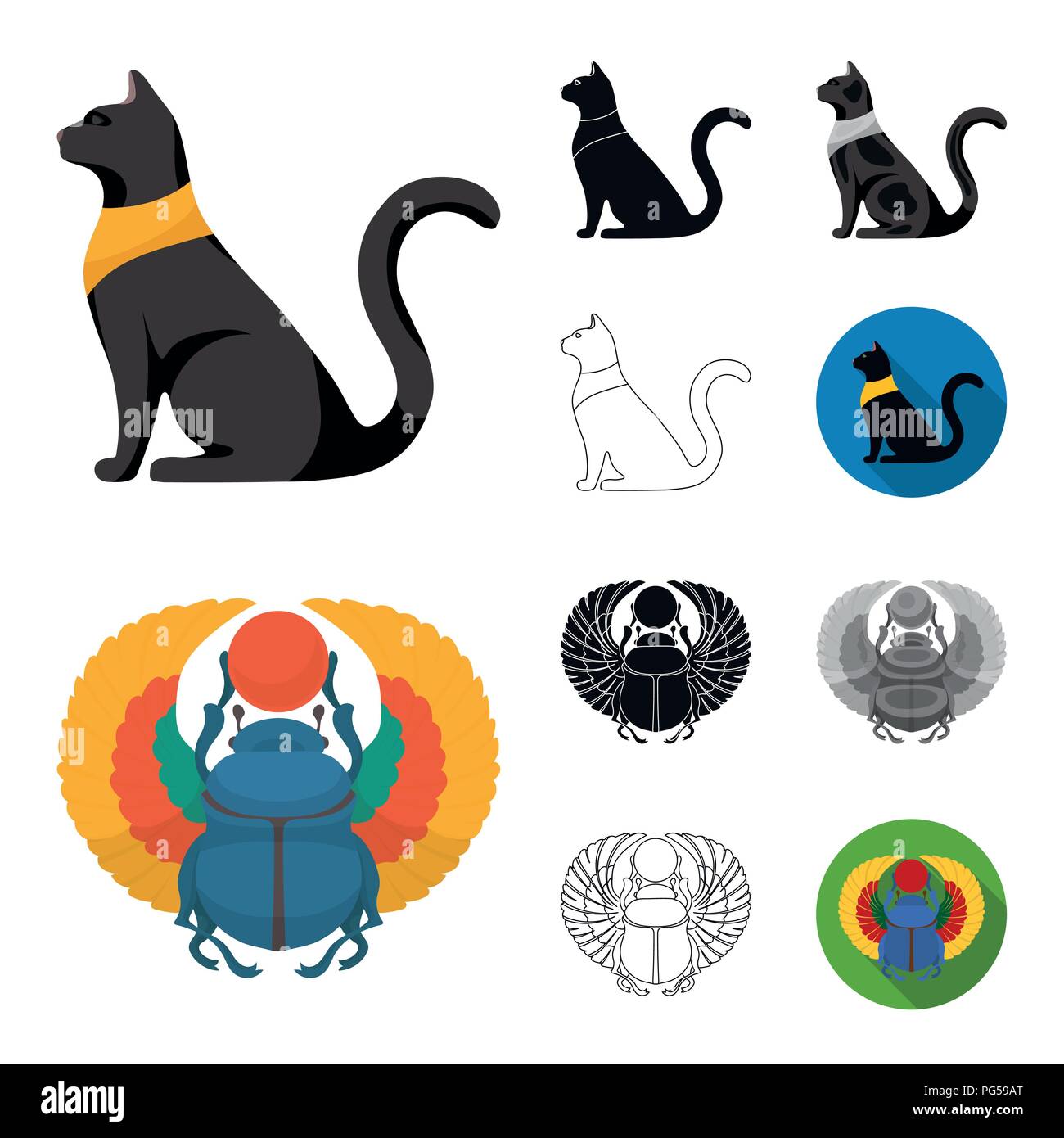 Ancient Egypt cartoon,black,flat,monochrome,outline icons in set ...