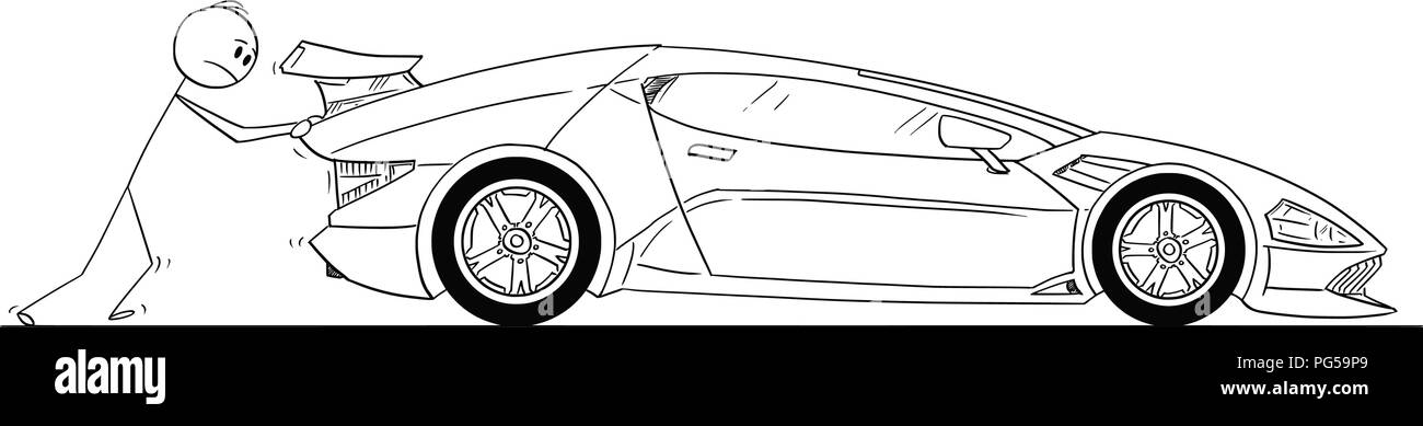 Cartoon of Man or Businessman Pushing Broken or Out of Gas Expensive ...