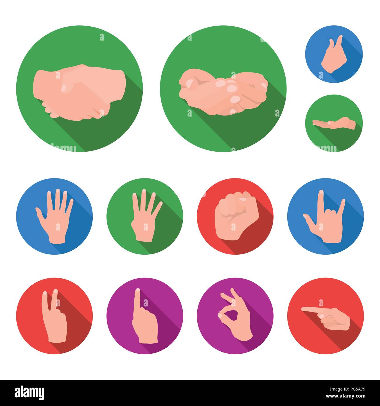 Hand gesture flat icons in set collection for design. Palm and finger ...