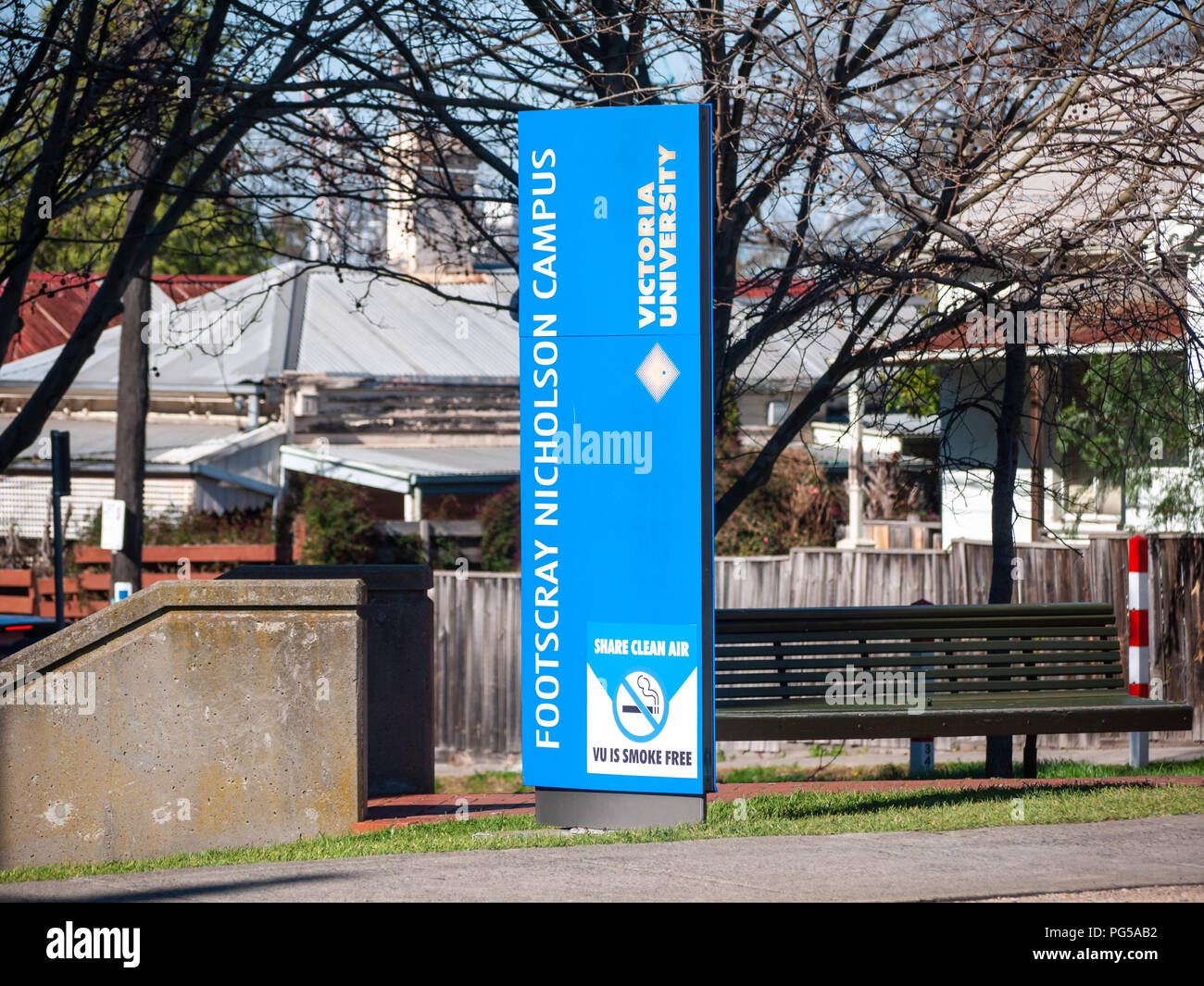 Sign of Victoria University at Footscray Nicholson Campus. Melbourne, VIC Australia. Stock Photo