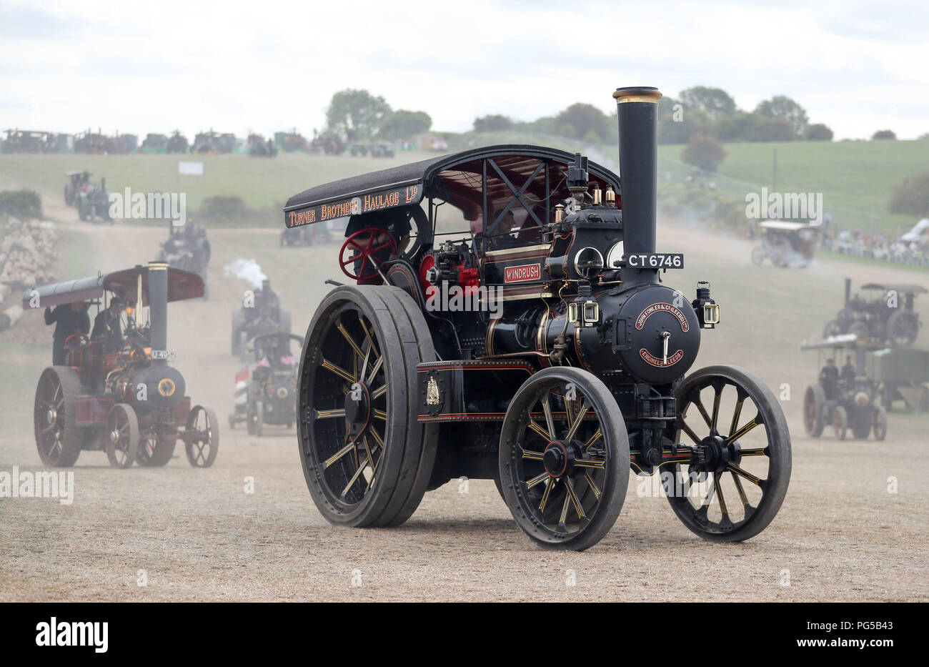 The Fowler General Purpose Engine 'Windrush' makes its way around the heavy haulage arena at the Great Dorset Steam Fair, where hundreds of period steam traction engines and heavy mechanical equipment from all eras gather for the annual show on 23 to 27 August 2018, to celebrate 50 years. Stock Photo