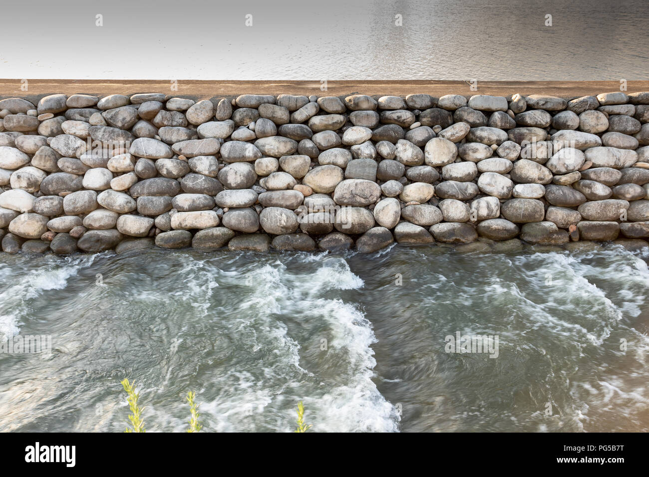 Two streams separated from Han river flows calmly and fiercely respectively Stock Photo