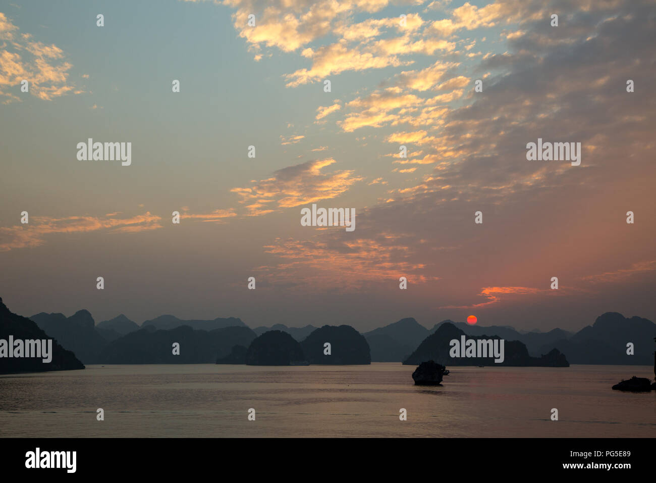 Sunset over Halong Bay, northern vietnam Stock Photo