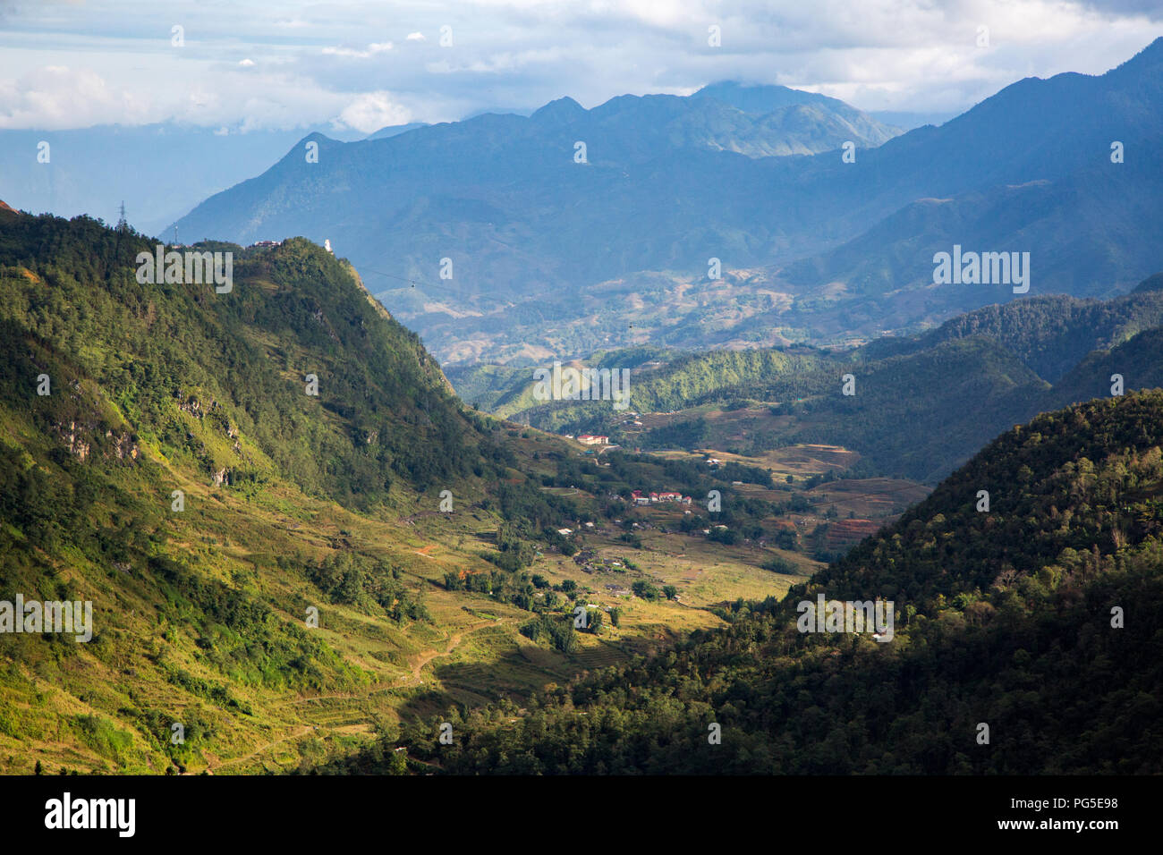 View down the valley towards Sapa from the road leading to the Tram Ton Pass Stock Photo