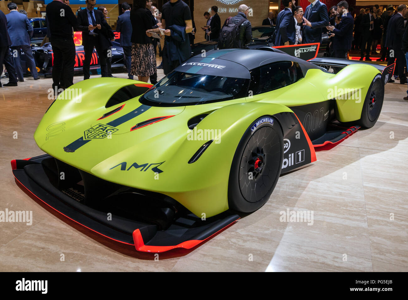 GENEVA, SWITZERLAND - MARCH 6, 2018: Aston Martin Valkyrie AMR Pro sports car showcased at the 88th Geneva International Motor Show. Stock Photo