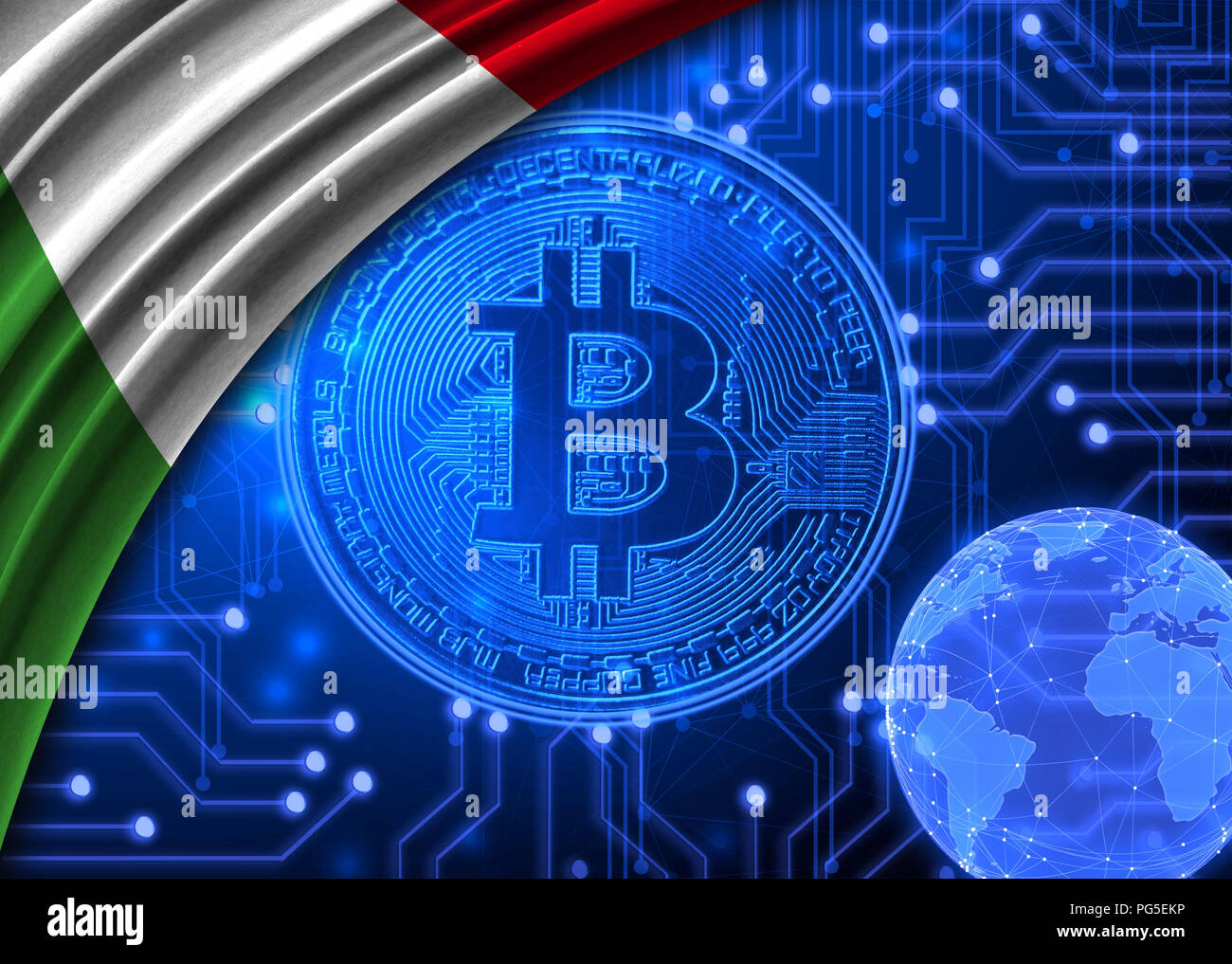 Flag of Italy is shown against the background of crypto currency bitcoin. Global  world crypto currency-bitcoin. Shows the current exchange rate, fluct Stock  Photo - Alamy