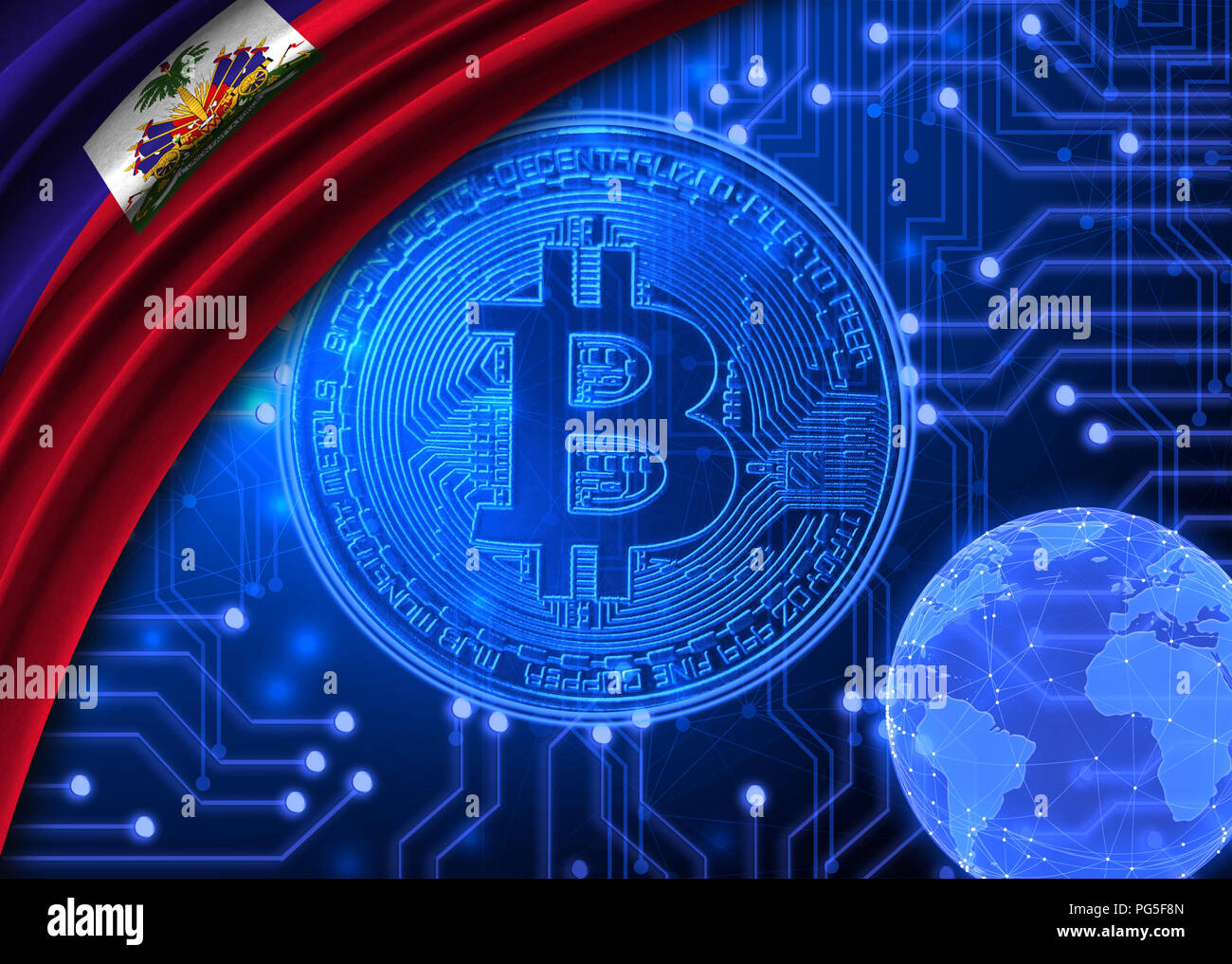 Flag of Haiti is shown against the background of crypto currency bitcoin.  Global world crypto currency-bitcoin. Shows the current exchange rate,  fluct Stock Photo - Alamy