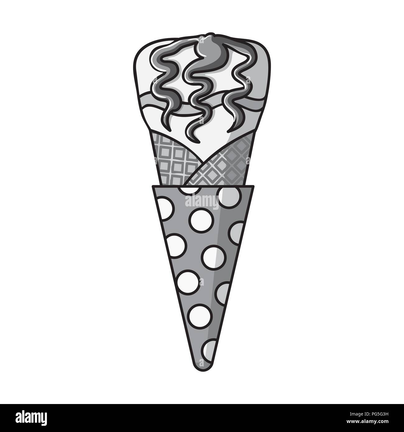 Ice cream in waffle cone icon in monochrome design isolated on white ...
