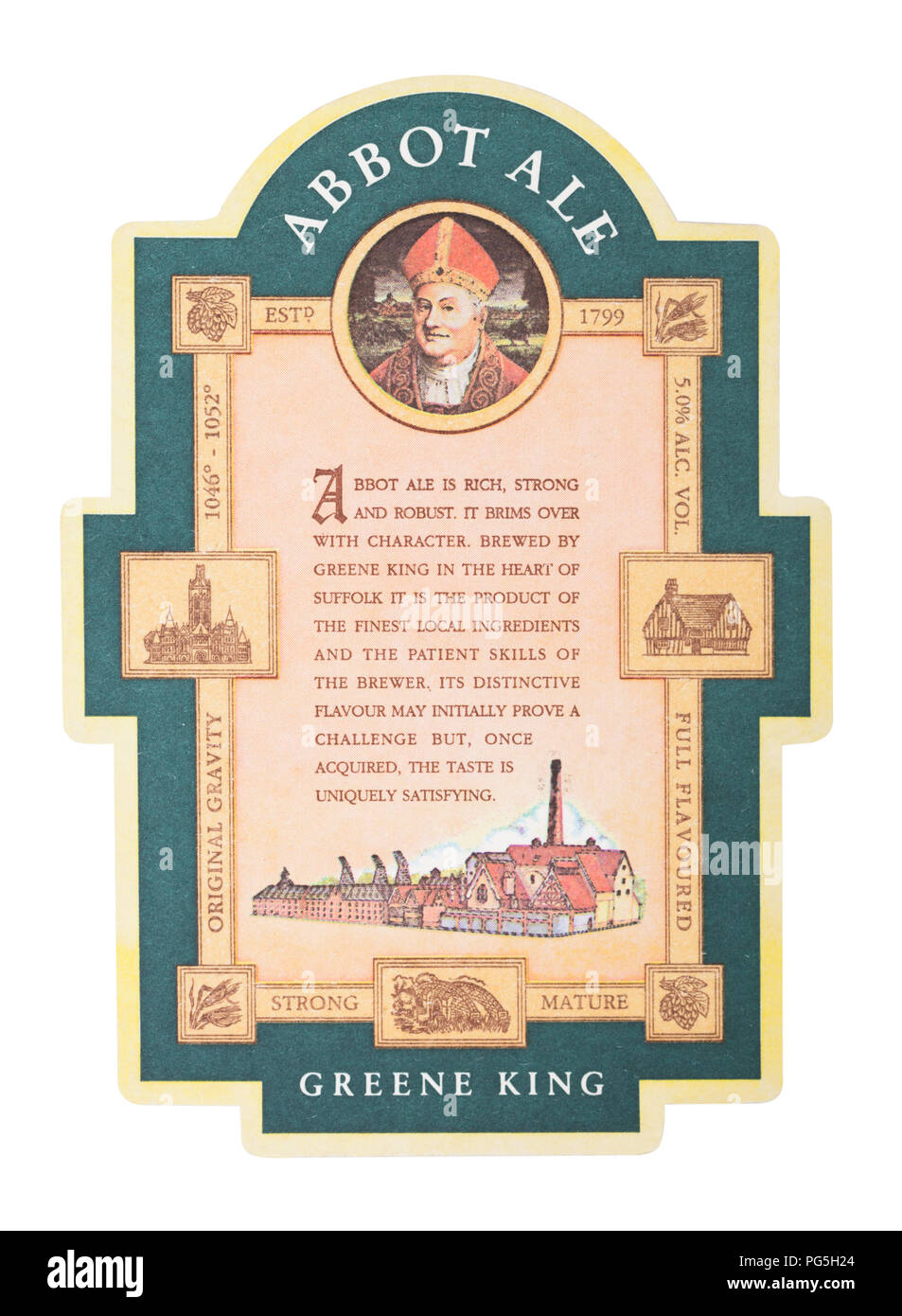 LONDON, UK AUGUST 22, 2018 Green King Abbot Ale paper beer beermat