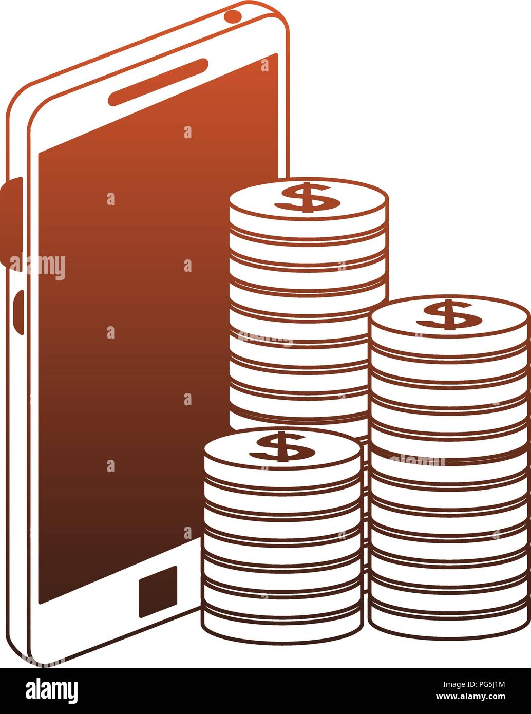 Smartphone and coins red lines Stock Vector Image & Art - Alamy