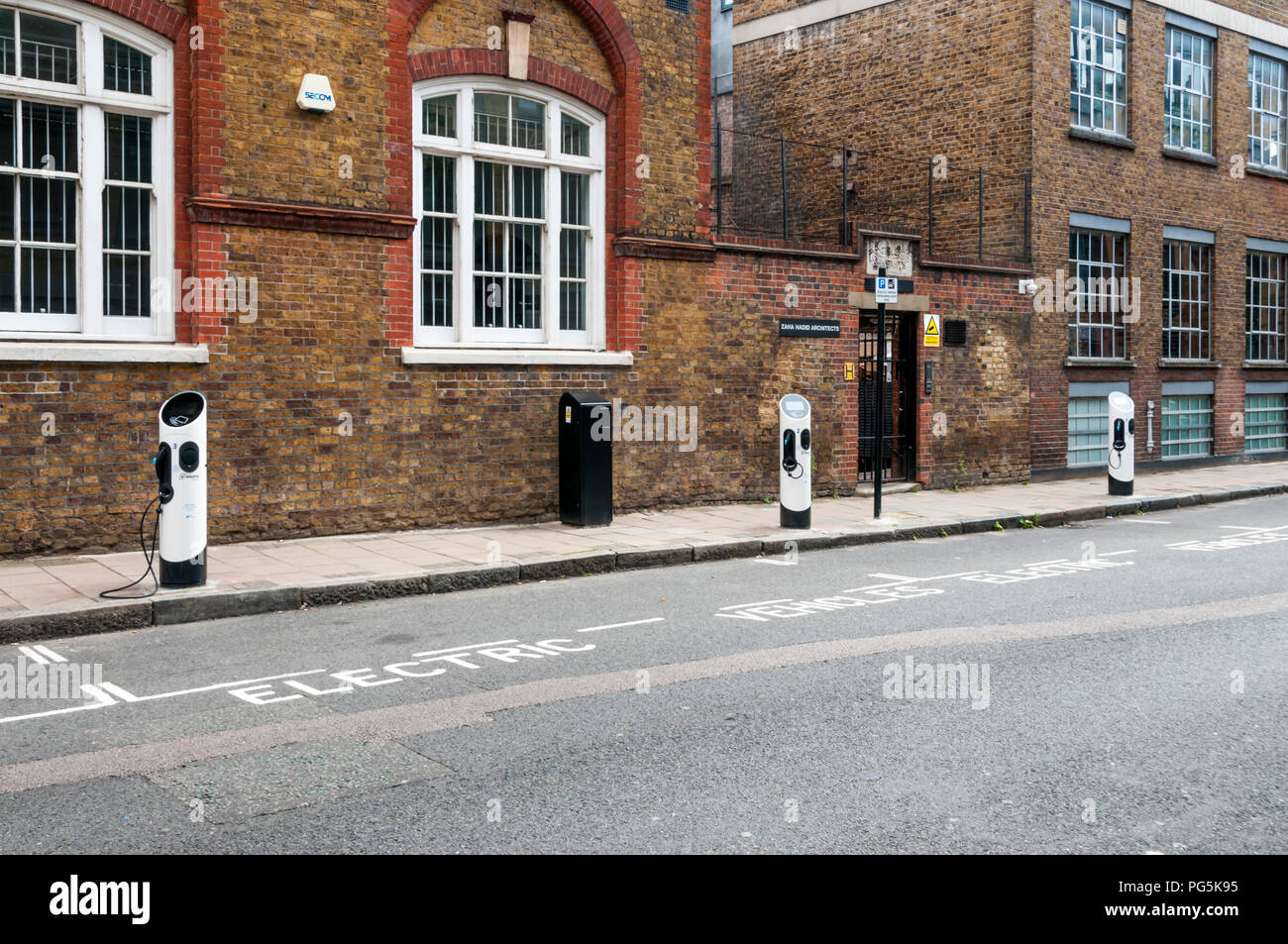 Empty electric car recharging points in central London. Stock Photo